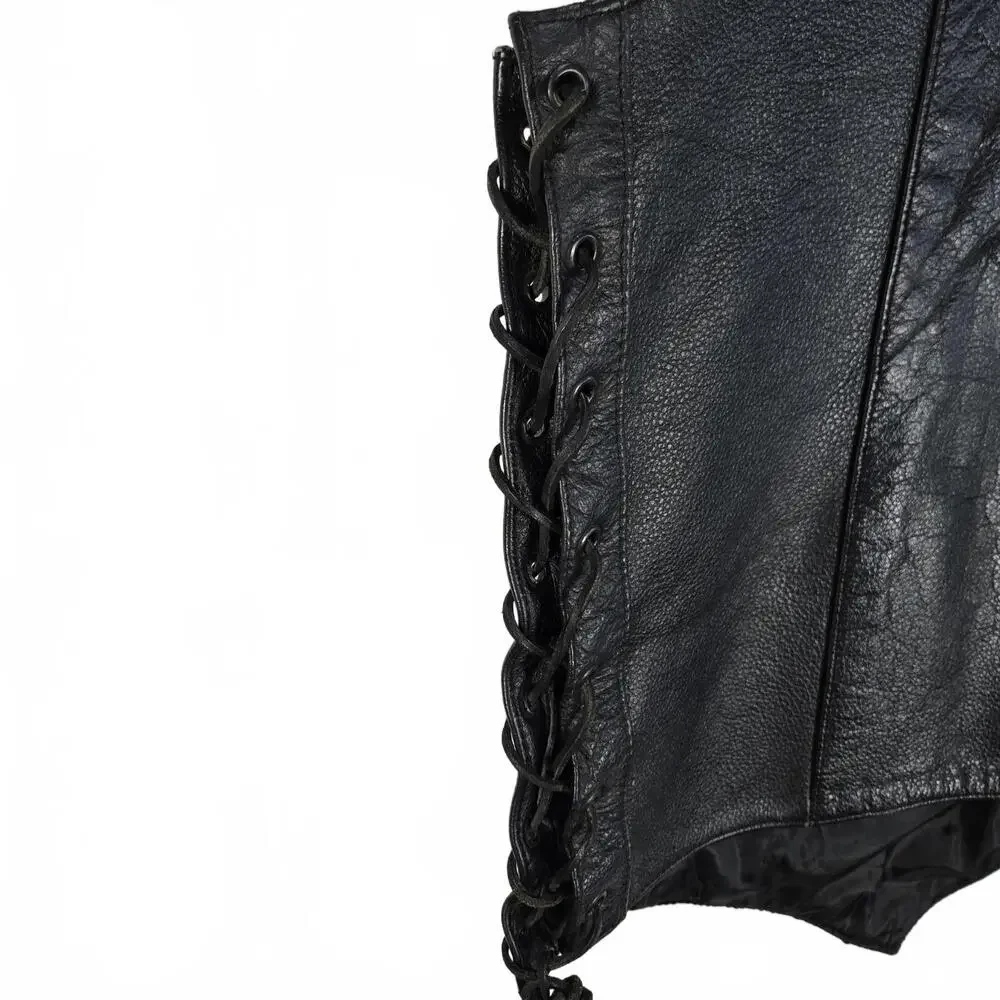 FMC Vintage Black Leather Biker Vest Lace-up Sides 4 Pockets Men's Size 44 Y2K - Picture 3 of 9